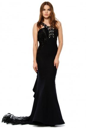 Small Size Black Crepe Long Evening Dress Y7126
