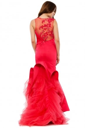 Raspberry Fuchsıa Long Small Size Sleeveless Evening Dress Y7151