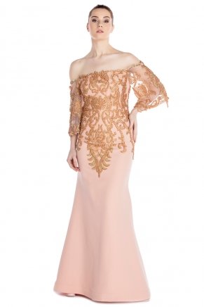 Lace Small Size Long Capri Arm Evening Dress Y7462