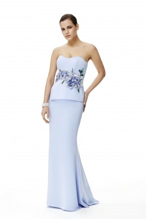 Lavender Lılac Small Size Long Strapless Evening Dress Y6149