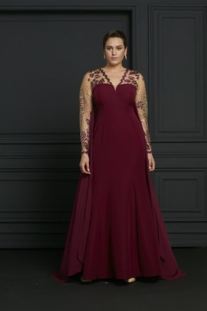 Big Size Red Long Long Sleeve Evening Dress Y7312