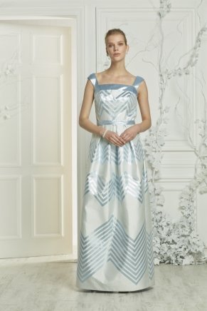 Toz Mavi Küçük Beden Uzun Tafta Düğün Elbisesi Y7211