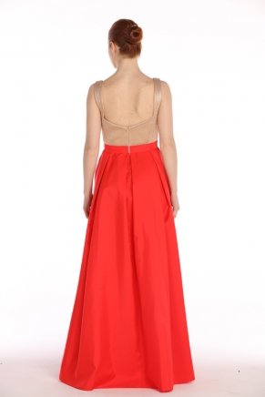 Ferrarı Red Long Small Size Flared Evening Dress Y7574