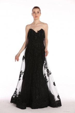 Black Strapless Small Size Long Evening Dress Y7700
