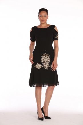 Black Big Size Short Short Sleeve Evening Dress Y7216