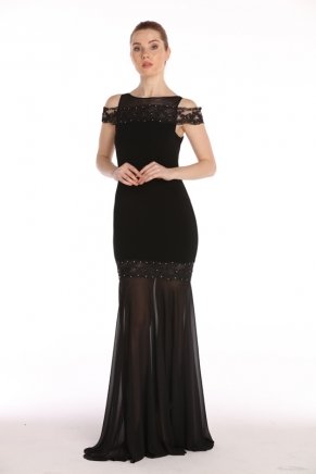 Small Size Black Tailed Long Evening Dress Y7703