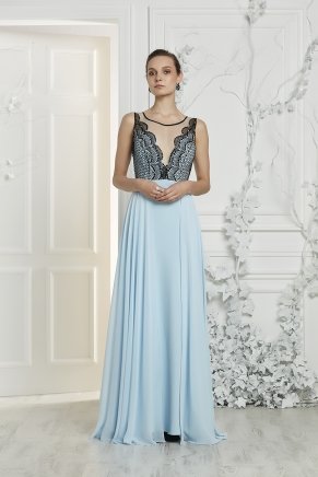 Black/powder Blue Small Size Long Evening Dress Y7137