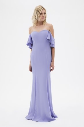 Lavender Lılac Small Size Long Strapless Evening Dress Y7235
