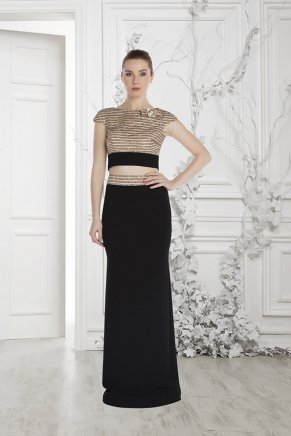 Black/gold Long Small Size Evening Dress Y7028