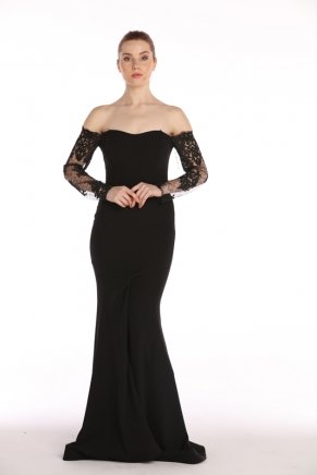 Black Off Shoulder Small Size Long Evening Dress Y7404