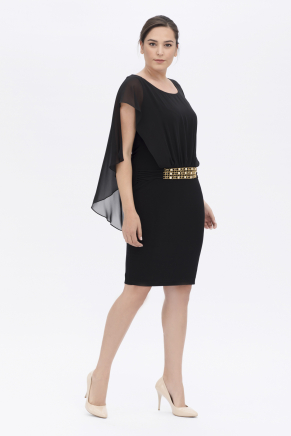 Black Big Size Short Capri Arm Evening Dress K6047