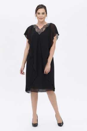 Black Crepe Big Size Short Evening Dress Y7034