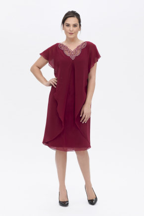 Big Size Burgundy Short Short Sleeve Evening Dress Y7034