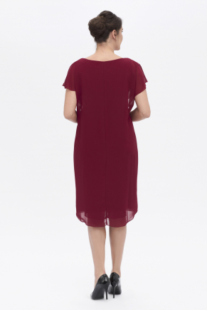Burgundy Short Sleeve Big Size Short Evening Dress Y7034