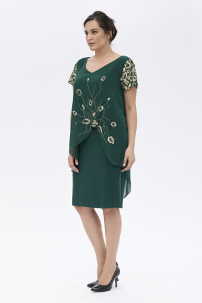 Dark Benetton Green Big Size Short Short Sleeve Evening Dress Y7284