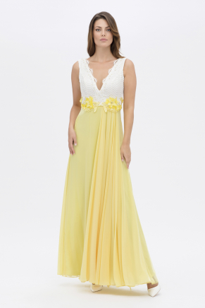 Whıte/banana Yellow Long Small Size Evening Dress Y7620
