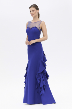 Indıgo Blue Long Small Size Sleeveless Evening Dress Y7000