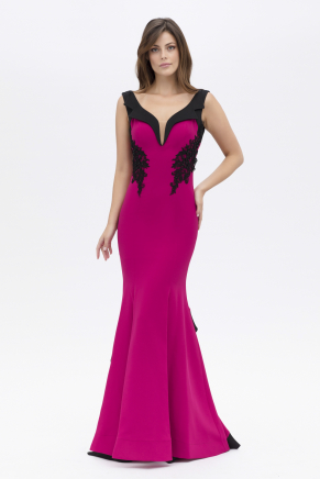 Fuchsıa  Small Size Long Evening Dress Y7547