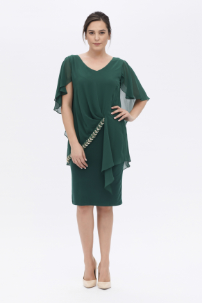 Dark Benetton Green Short Big Size V Neck Evening Dress K6119