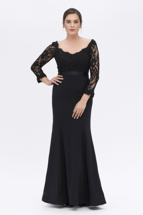 Black Big Size Long Long Sleeve Evening Dress K6136