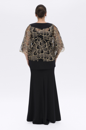 Black/gold Big Size Long Capri Arm Evening Dress Y7148