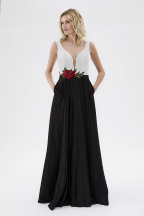 Whıte/black Small Size Long Evening Dress Y7693