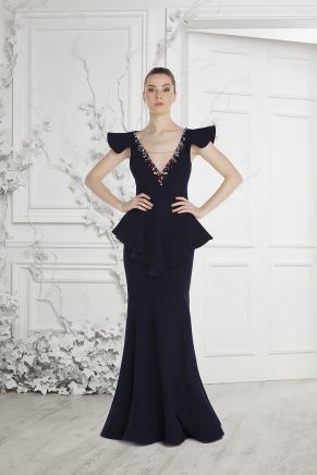 Small Size Navy  Long Evening Dress Y7407