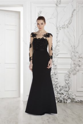 Black Crepe Small Size Long Evening Dress Y7372