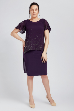 Purple Big Size Short Evening Dress Y8555