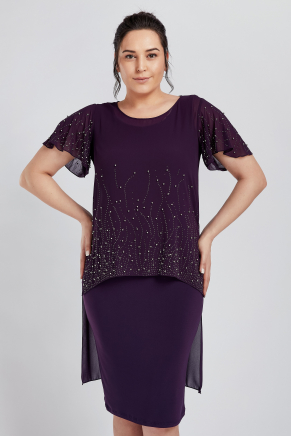 Purple Big Size Short Evening Dress Y8555