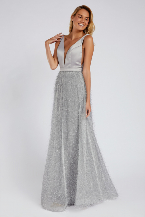 Grey Small Size Long Evening Dress Y8655
