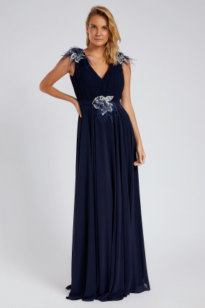 Dark Blue Long Small Size Evening Dress Y8696