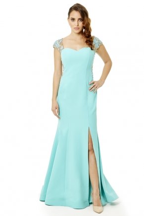 Apple Mınt Long Sleeveless Small Size Evening Dress Y6287