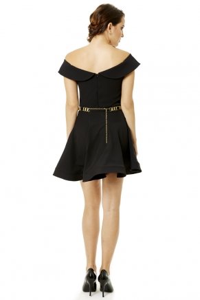 Small Size Black Crepe Short Evening Dress Y6399