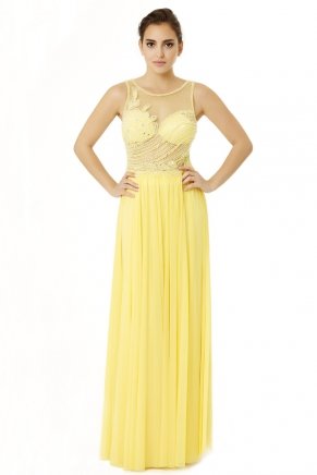 Banana Yellow Long Small Size Sleeveless Evening Dress Y6493